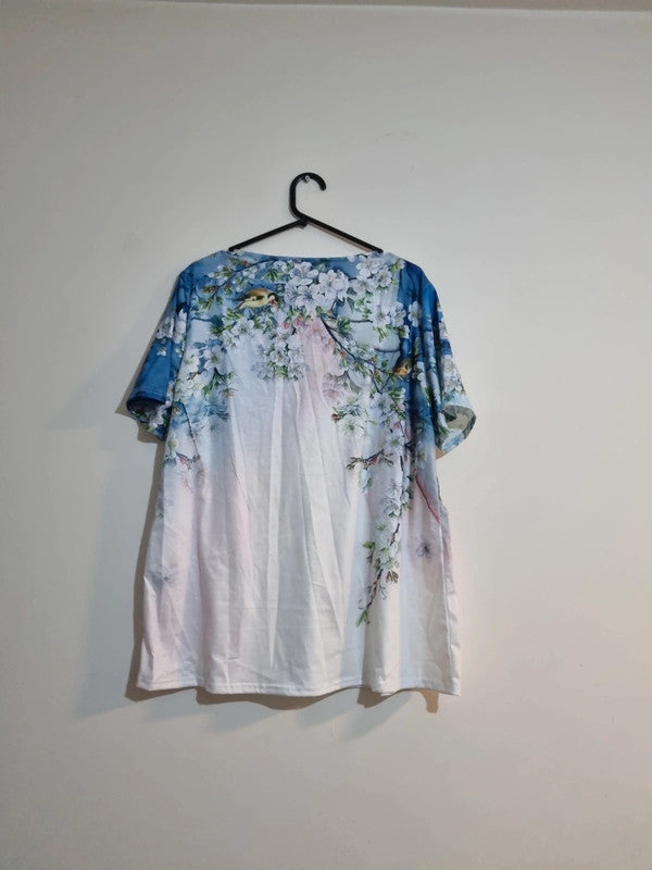 3XL WHITE/BLUE FLORAL BLOUSE