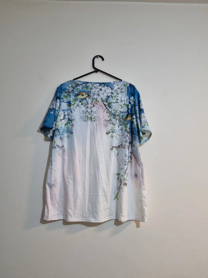 3XL WHITE/BLUE FLORAL BLOUSE