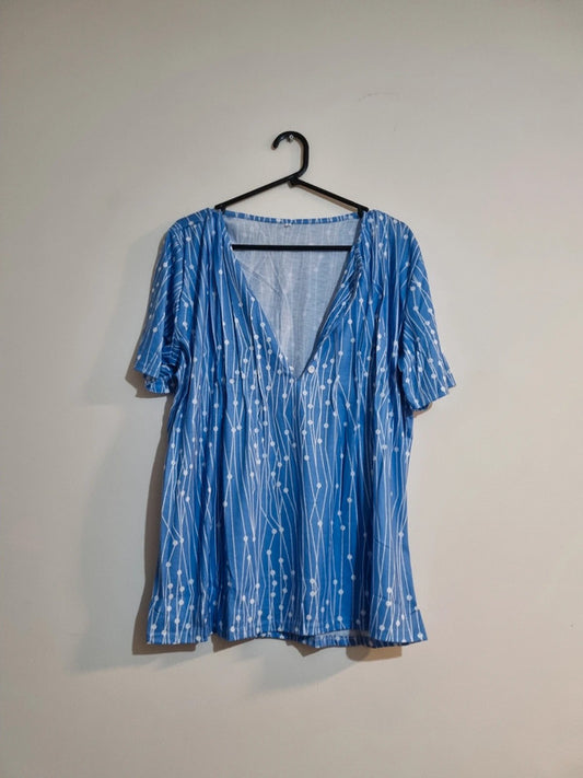 3XL BLUE/WHITE PATTERN BLOUSE