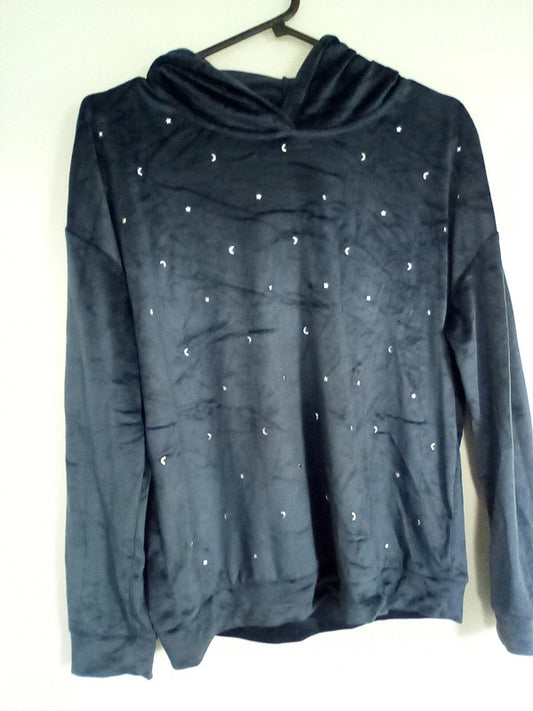 SMALL DARK BLUE STARS AND MOONS SOFT FLEECE HOODY