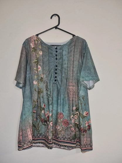 3XL TORQOUISE/FLORAL BLOUSE