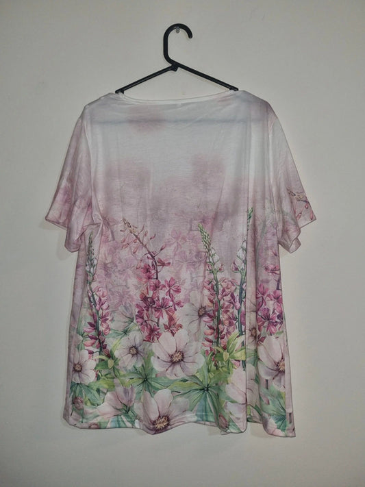 2XL WOMENS WHITE/PINK FLORAL TOP