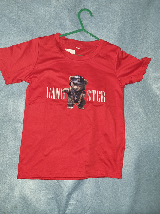 CHILDRENS RED GANGSTER TEDDY T-SHIRT