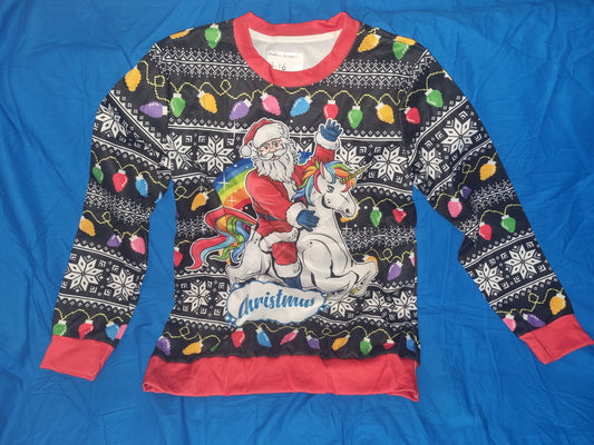 WOMENS SANTA RIDING A UNICORN JUMPER