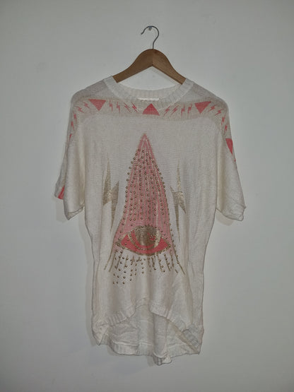 Women's Medium Cream Lightrning Bolt Pattern Sweater