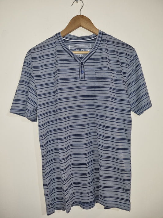 Men's Large Grey/Blue Striped T-Shirt