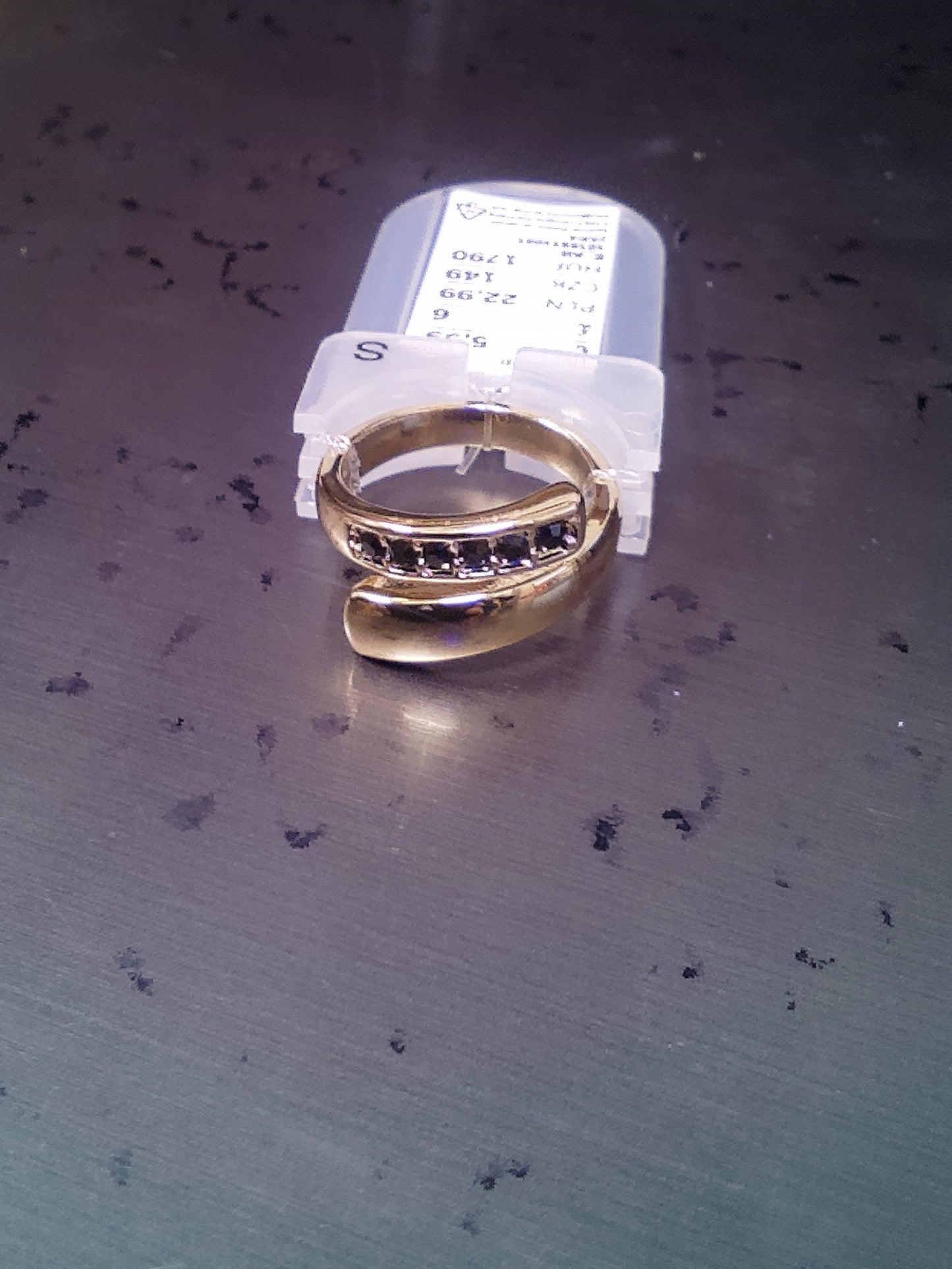 Black Crystal Gold Colored Ring - Small Size