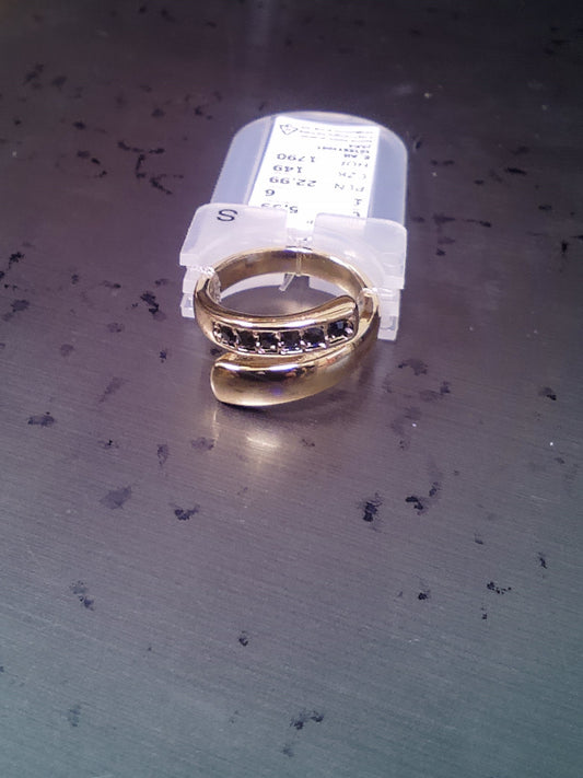 Black Crystal Gold Colored Ring - Small Size