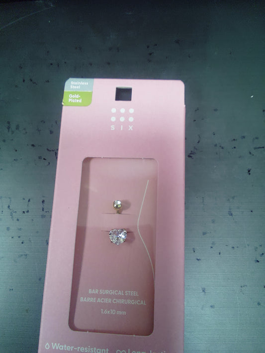 Crystal Heart Gold Plated Belly Bar