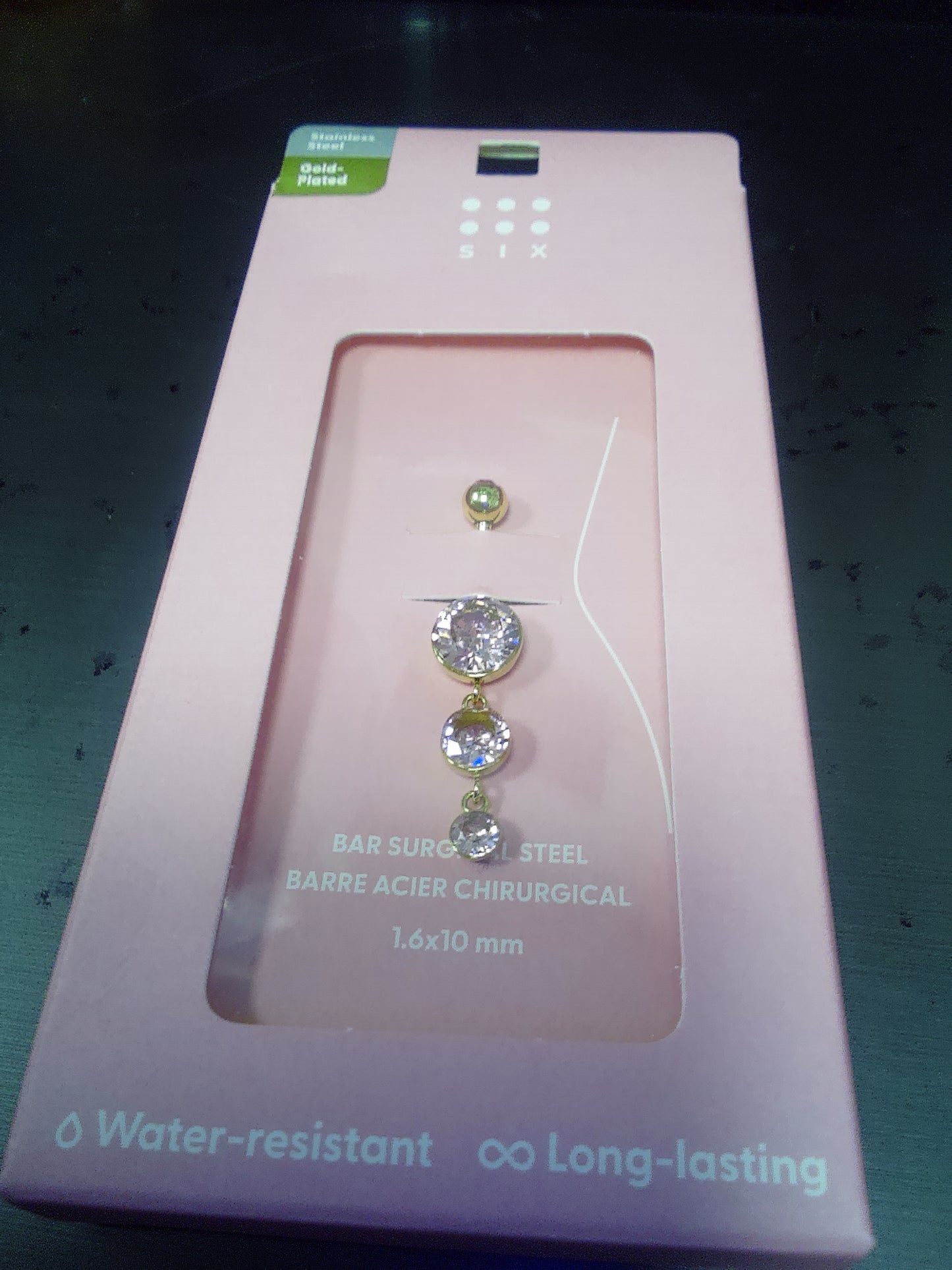 Pink Crystal Gold Plated Belly Bar
