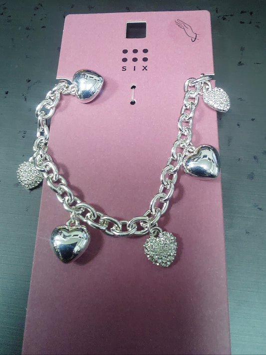 Silver Colored Heart Charm Bracelet