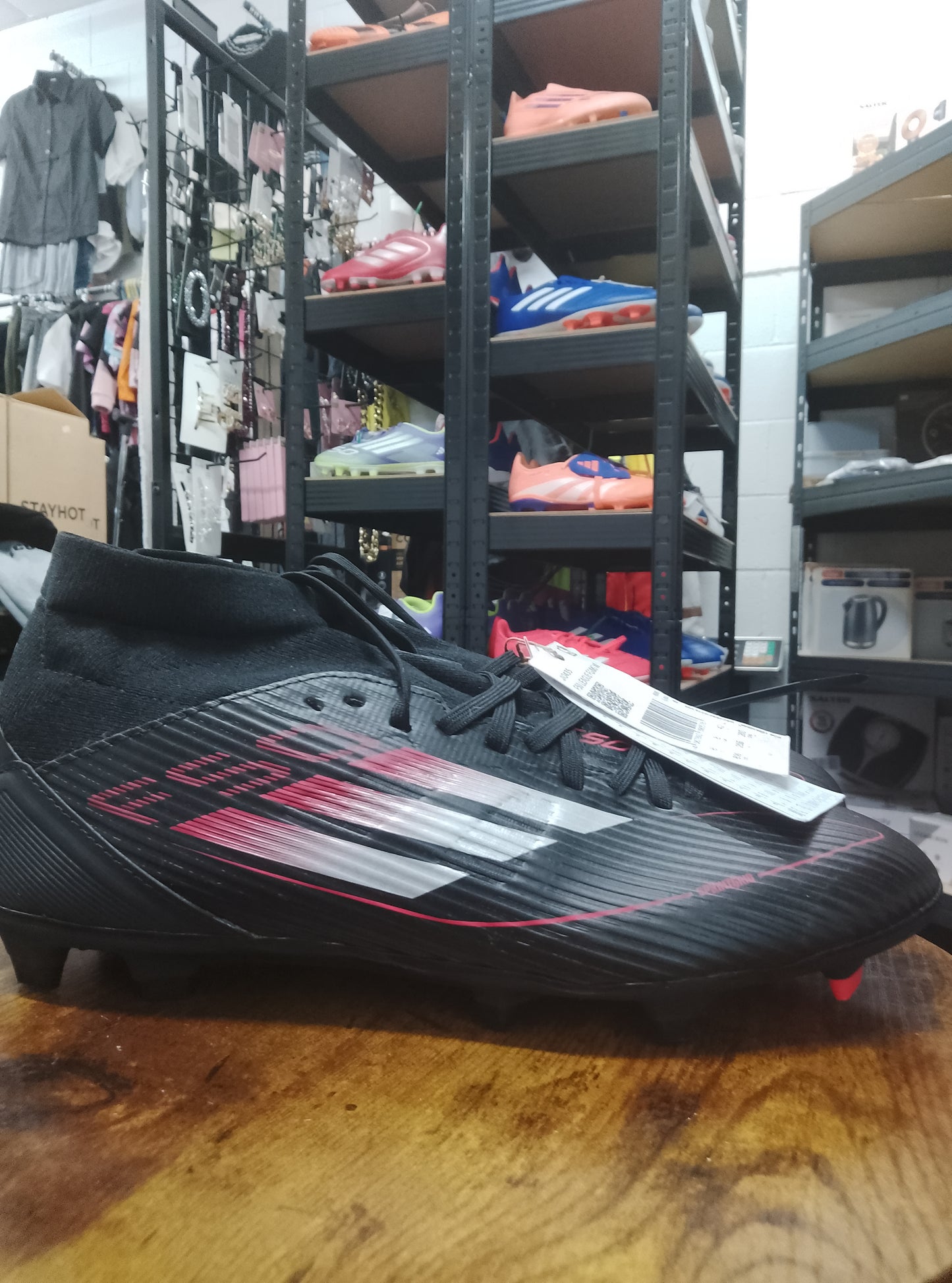 Adidas F50 League FG/MH Mid Black and Red Football Boots Size 8