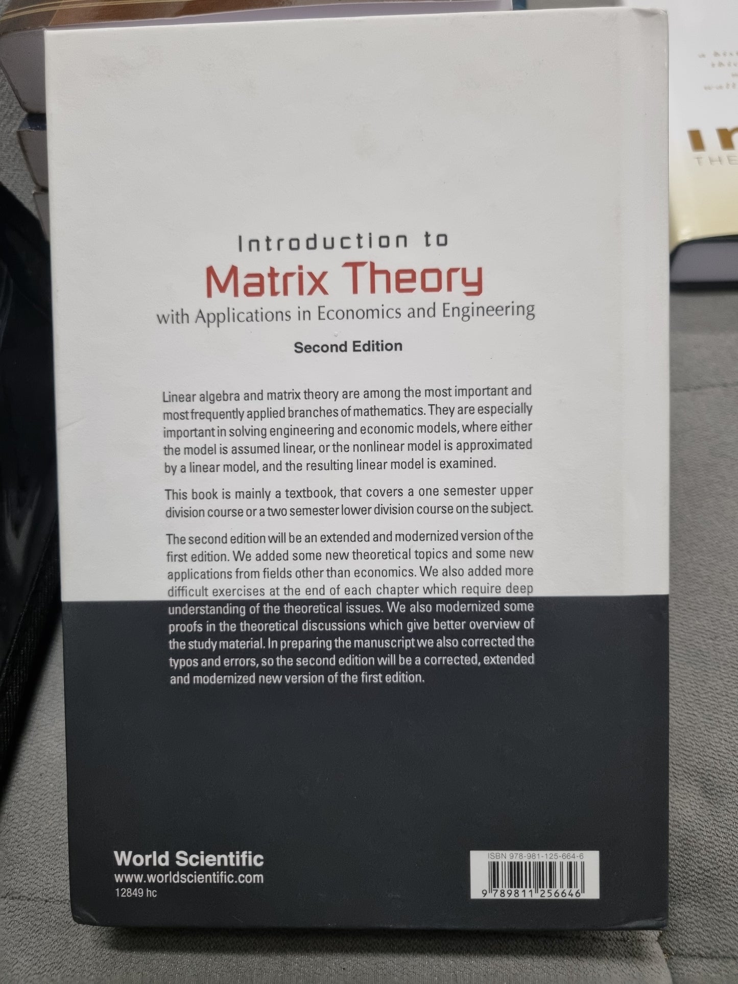 INTRODUCING MATRIX THEORY WITH APPLICATIONS IN ECONOMICS AND ENGINEERING - SECOND EDITION - series on concrete and applicable mathmatics vol 23