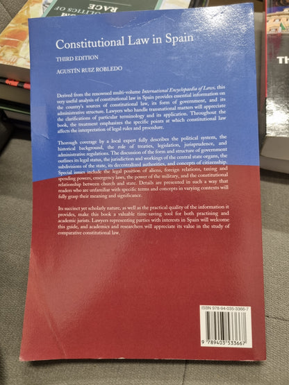 CONSTITUTIONAL LAW IN SPAIN - THIRD EDITION - by agustin ruiz robledo