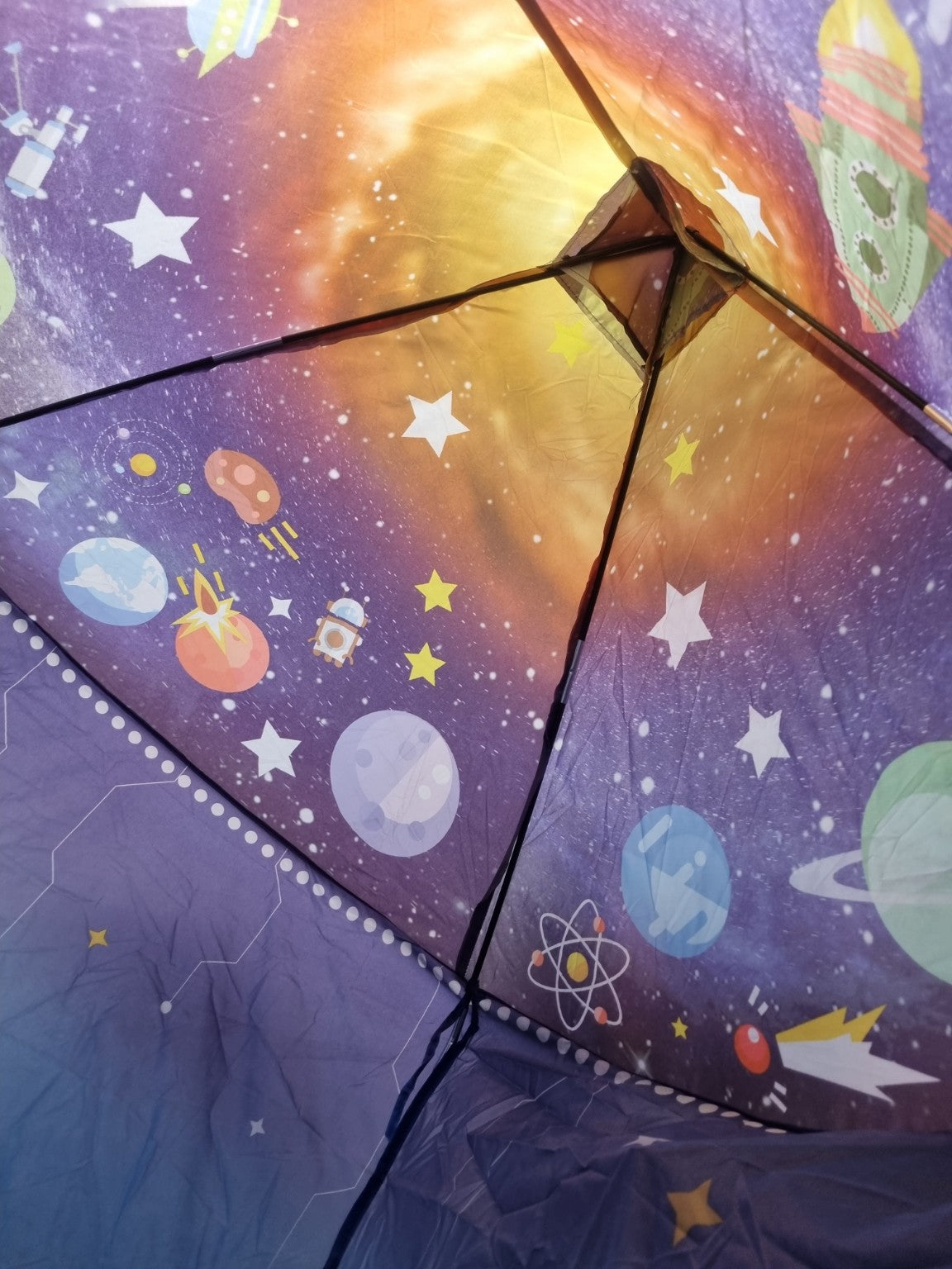 Inside roof of Willingheart children's space-themed play tent